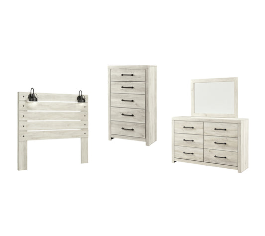 Cambeck  Panel Headboard With Mirrored Dresser And Chest