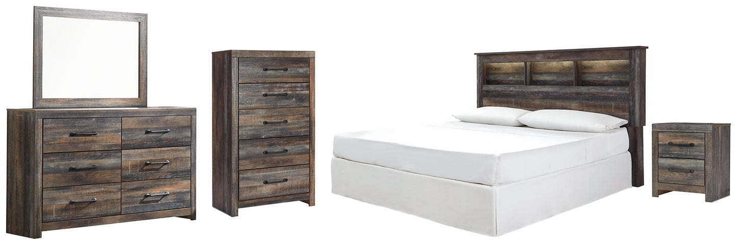 Drystan /California King Bookcase Headboard With Mirrored Dresser, Chest And Nightstand