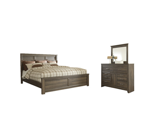 Juararo California  Panel Bed With Mirrored Dresser