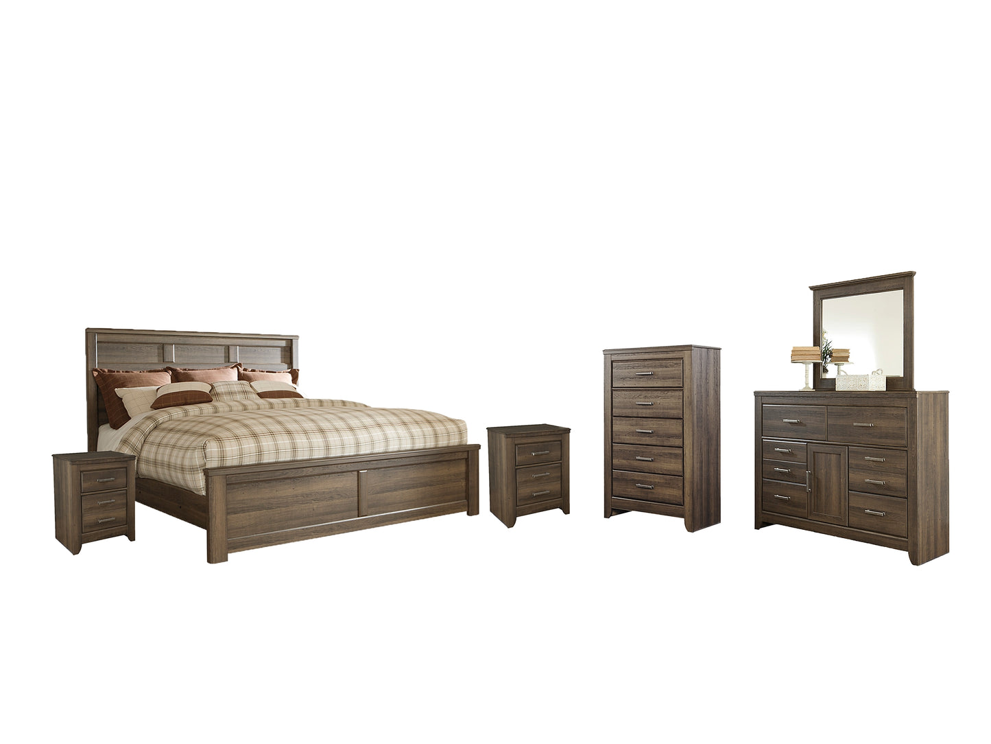 Juararo  Panel Bed With Mirrored Dresser, Chest And 2 Nightstands