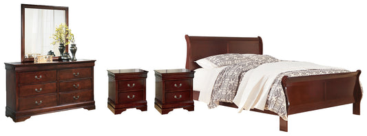 Alisdair  Sleigh Bed With Mirrored Dresser And 2 Nightstands