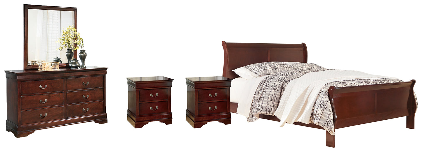 Alisdair  Sleigh Bed With Mirrored Dresser And 2 Nightstands