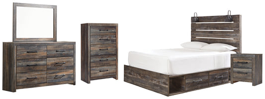 Drystan  Panel Bed With 4 Storage Drawers With Mirrored Dresser, Chest And Nightstand