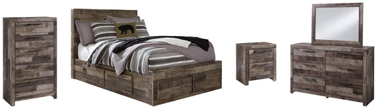 Derekson  Panel Bed With 6 Storage Drawers With Mirrored Dresser, Chest And Nightstand