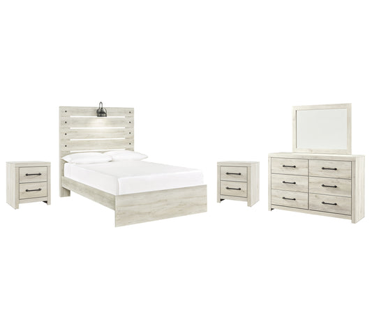 Cambeck  Panel Bed With Mirrored Dresser And 2 Nightstands