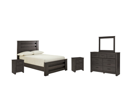 Brinxton  Panel Bed With Mirrored Dresser And 2 Nightstands