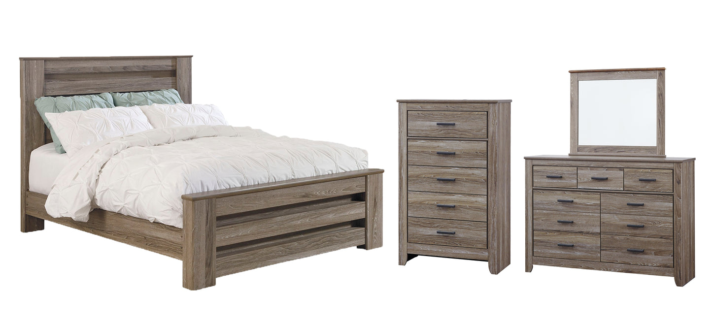 Zelen  Panel Bed With Mirrored Dresser And Chest