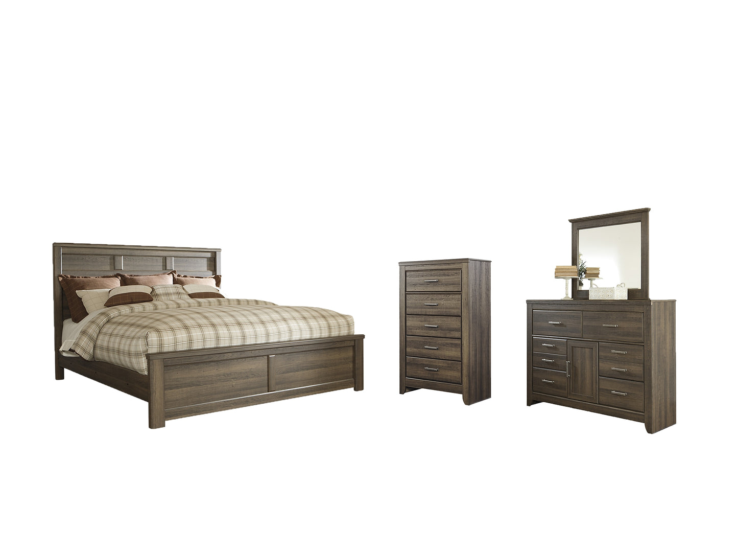 Juararo  Panel Bed With Mirrored Dresser And Chest