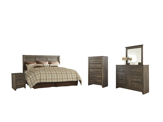 Juararo /California King Panel Headboard With Mirrored Dresser, Chest And Nightstand