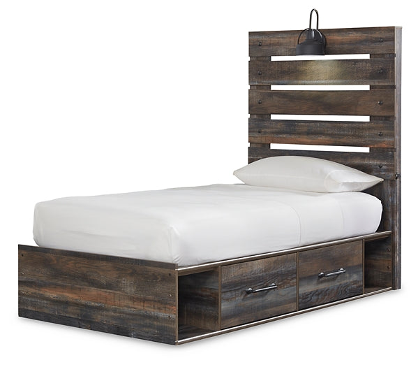 Drystan  Panel Bed With 4 Storage Drawers With Mirrored Dresser, Chest And 2 Nightstands