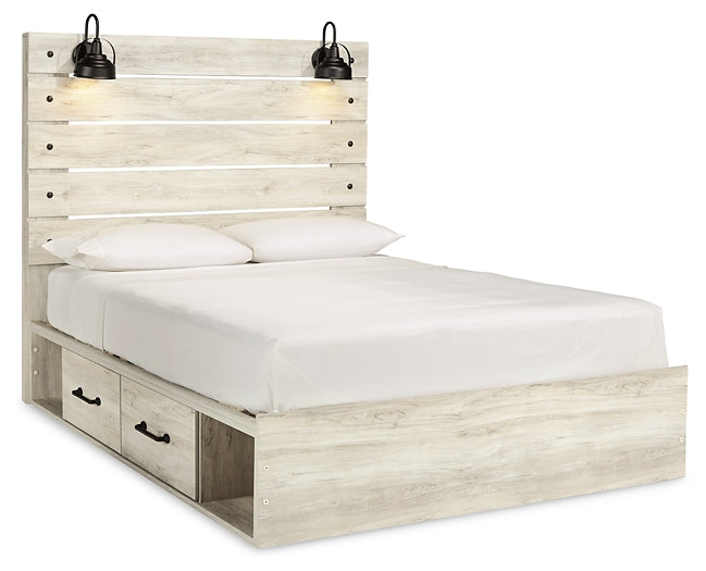 Cambeck  Panel Bed With 4 Storage Drawers With Mirrored Dresser, Chest And 2 Nightstands