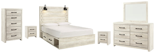 Cambeck  Panel Bed With 4 Storage Drawers With Mirrored Dresser, Chest And 2 Nightstands