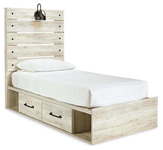 Cambeck  Panel Bed With 4 Storage Drawers With Mirrored Dresser