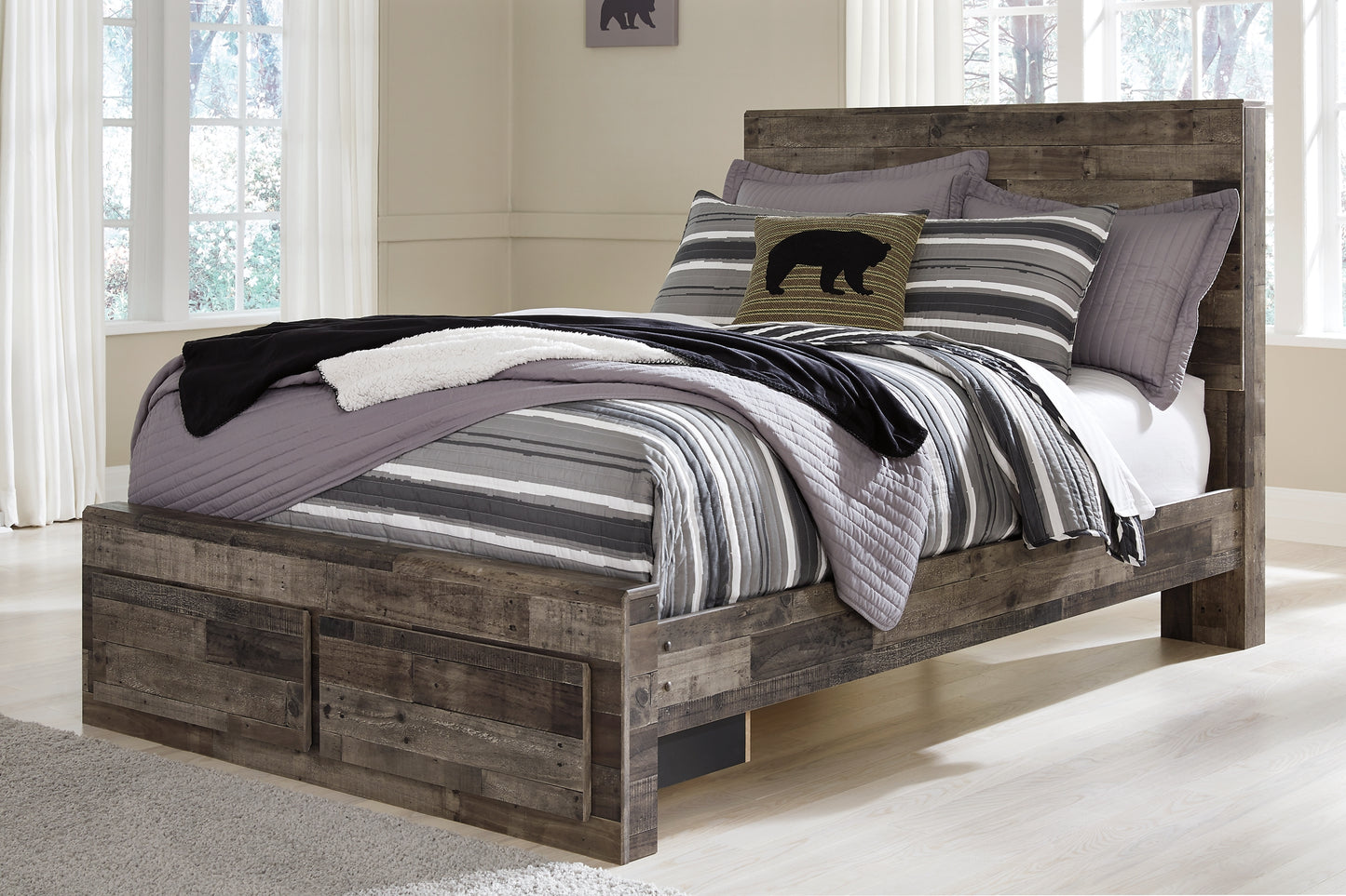 Derekson  Panel Bed With 2 Storage Drawers With Dresser