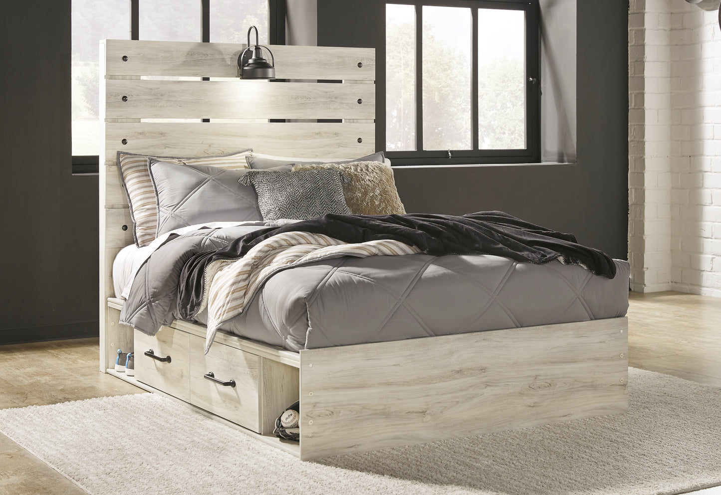 Cambeck  Panel Bed With 4 Storage Drawers With Dresser