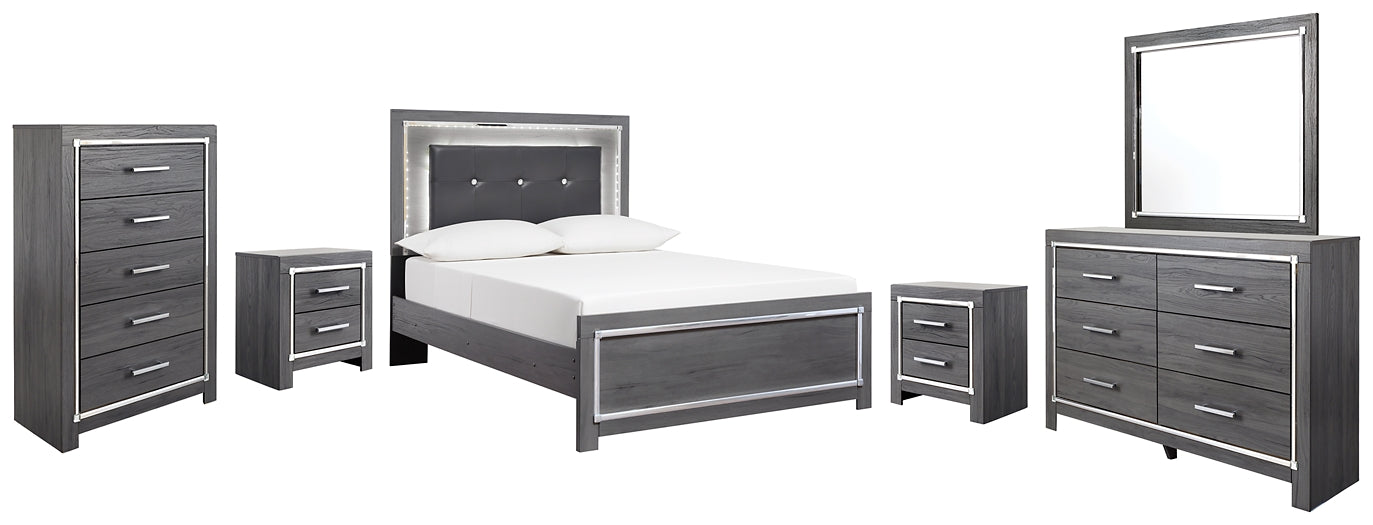 Lodanna  Panel Bed With Mirrored Dresser, Chest And 2 Nightstands