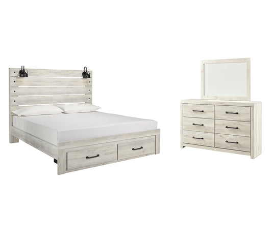 Cambeck  Panel Bed With 2 Storage Drawers With Mirrored Dresser