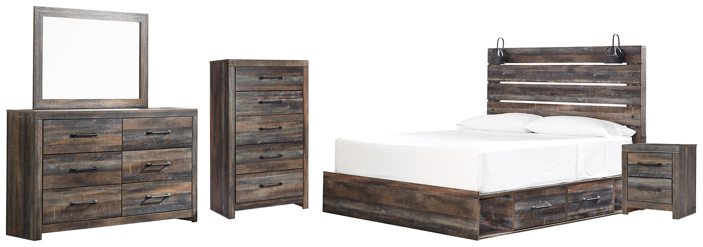 Drystan  Panel Bed With 2 Storage Drawers With Mirrored Dresser, Chest And Nightstand