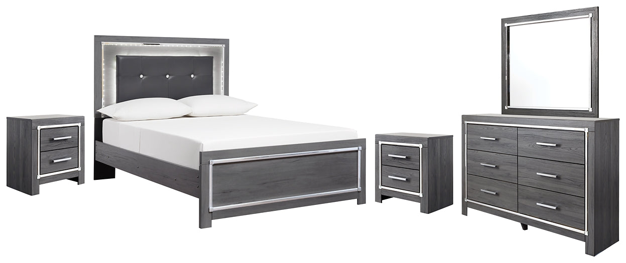 Lodanna  Panel Bed With Mirrored Dresser And 2 Nightstands