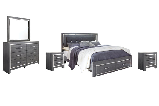 Lodanna  Panel Bed With 2 Storage Drawers With Mirrored Dresser And 2 Nightstands