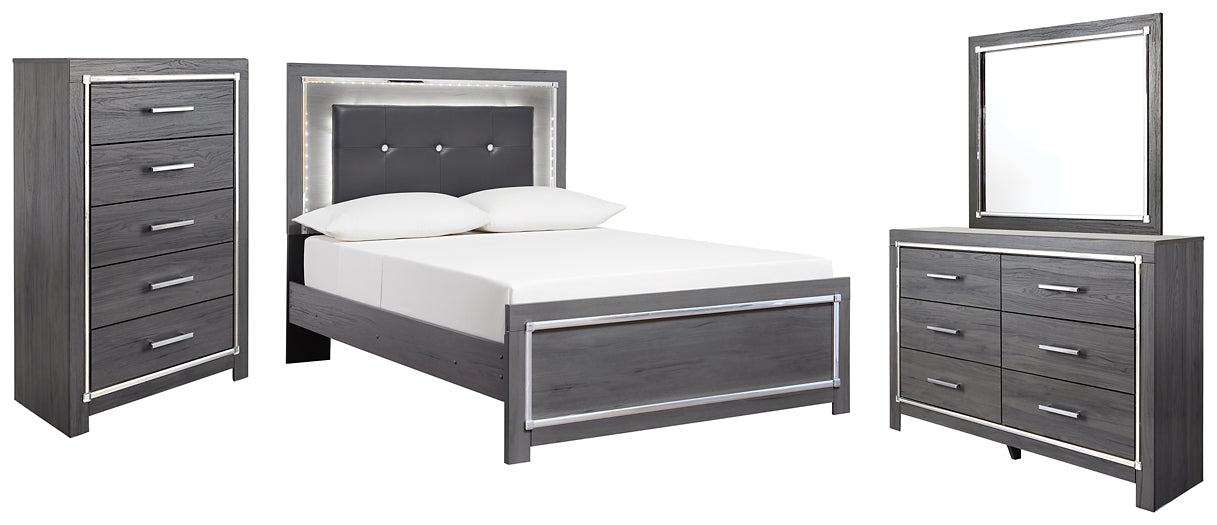 Lodanna  Panel Bed With Mirrored Dresser And Chest