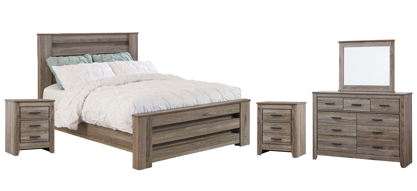 Zelen  Panel Bed With Mirrored Dresser And 2 Nightstands