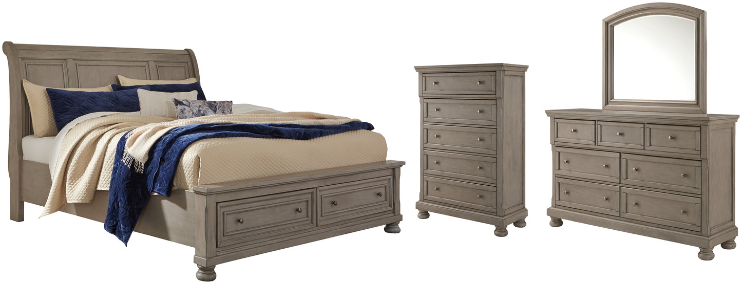 Lettner California  Sleigh Bed With Mirrored Dresser And Chest