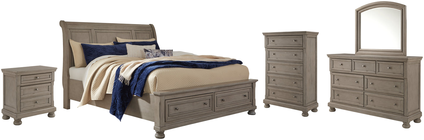 Lettner  Sleigh Bed With 2 Storage Drawers With Mirrored Dresser, Chest And Nightstand