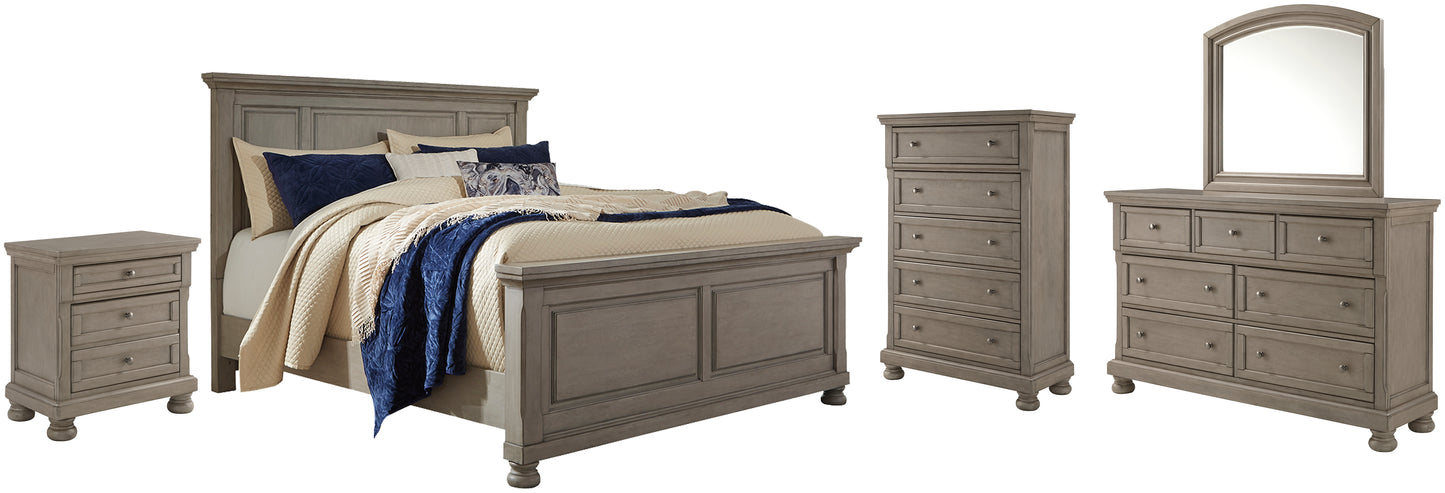 Lettner California  Panel Bed With Mirrored Dresser, Chest And Nightstand