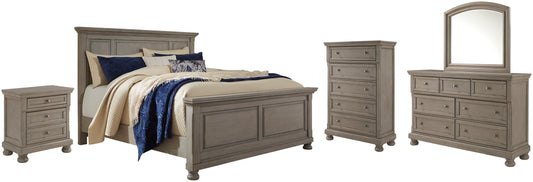 Lettner California  Panel Bed With Mirrored Dresser, Chest And Nightstand