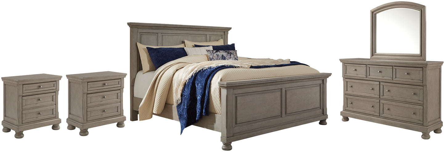 Lettner  Panel Bed With Mirrored Dresser And 2 Nightstands