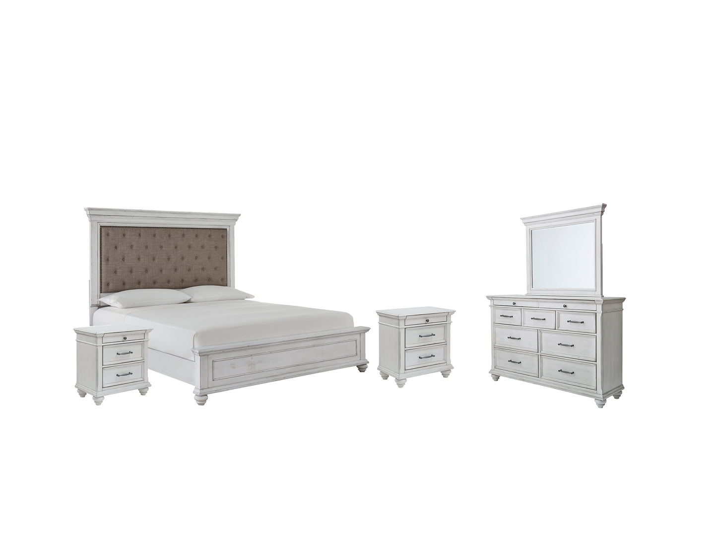 Kanwyn  Panel Bed With Mirrored Dresser And 2 Nightstands