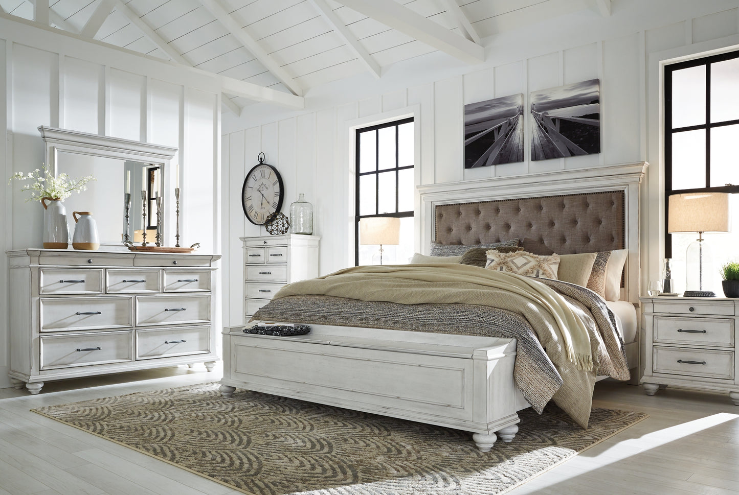 Kanwyn  Panel Bed With Storage With Mirrored Dresser And 2 Nightstands