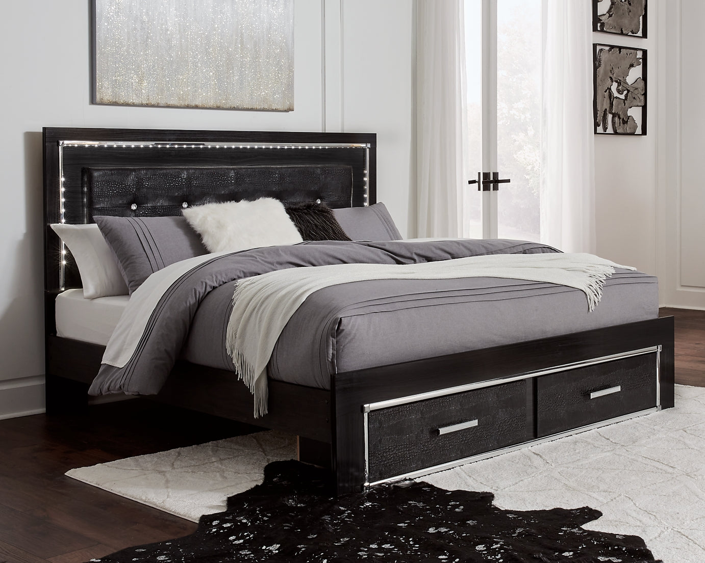 Kaydell  Panel Bed With Storage With Mirrored Dresser And Chest