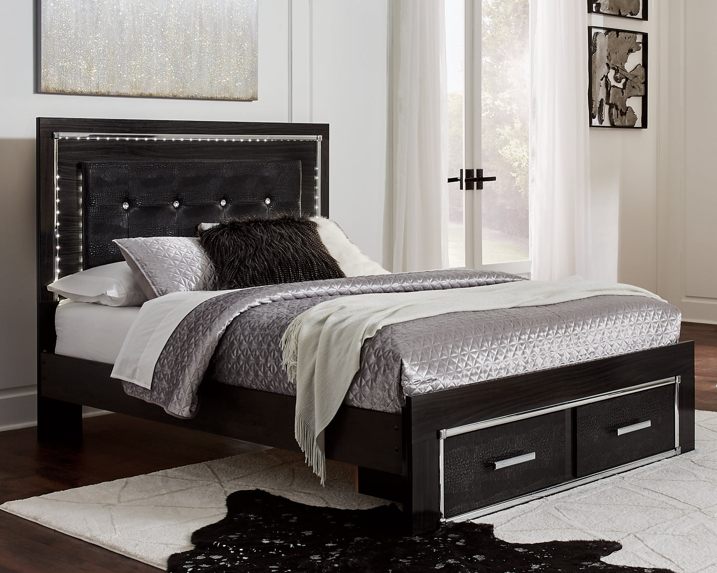 Kaydell  Panel Bed With Storage With Mirrored Dresser, Chest And 2 Nightstands