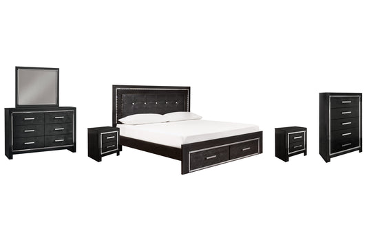 Kaydell  Panel Bed With Storage With Mirrored Dresser, Chest And 2 Nightstands