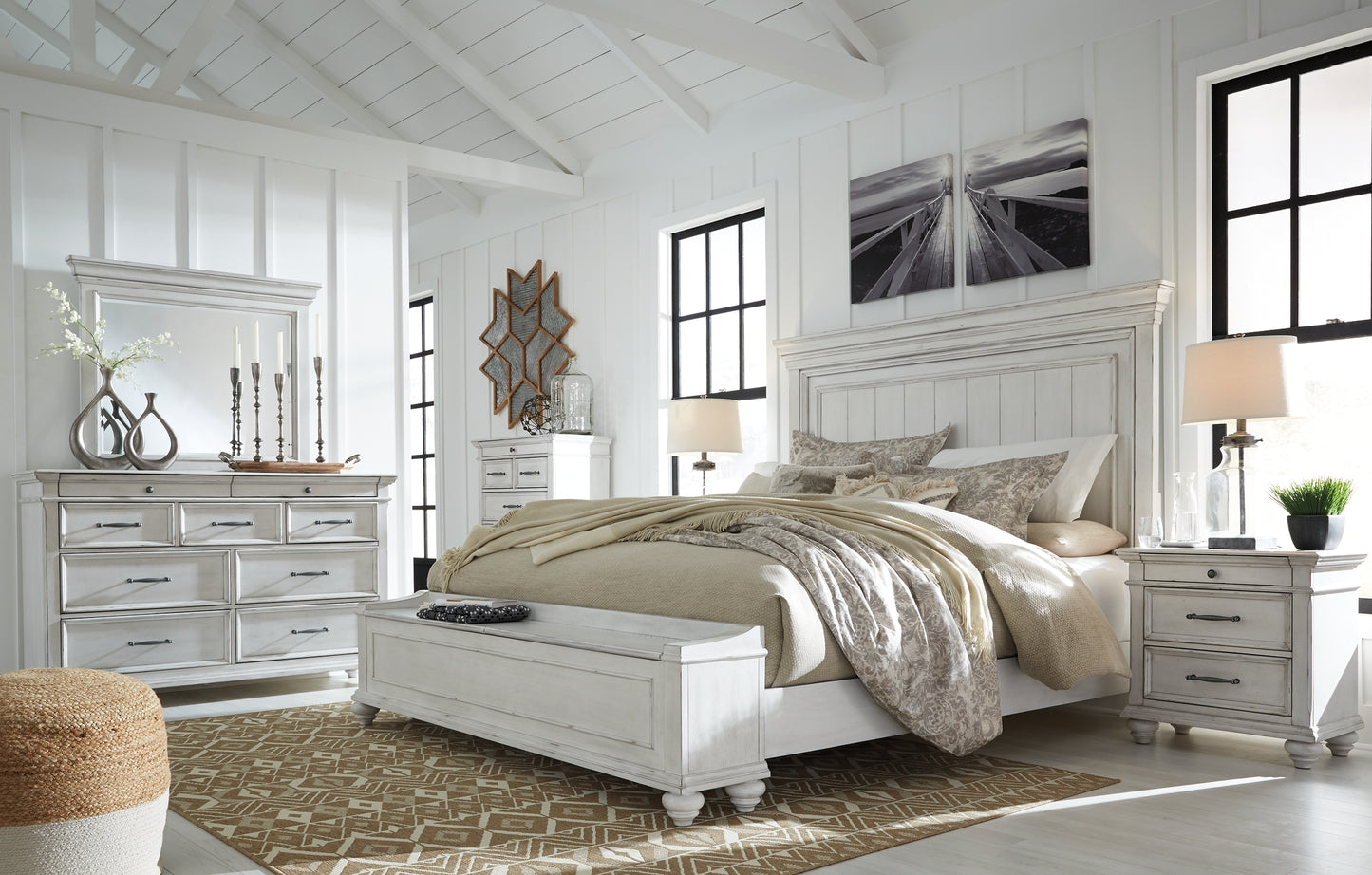 Kanwyn  Panel Bed With Storage With Mirrored Dresser