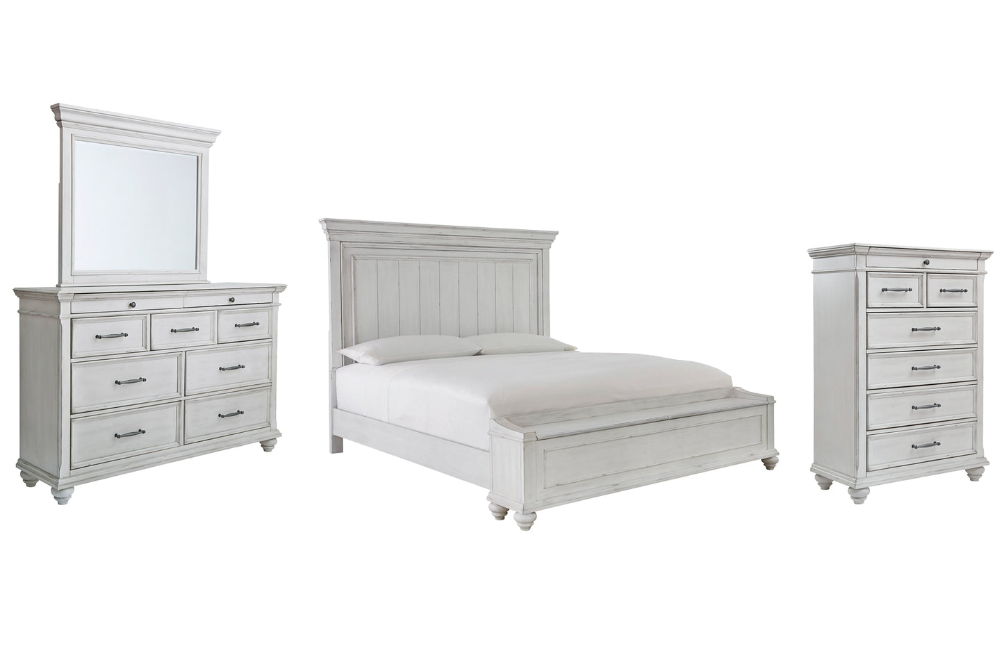 Kanwyn  Panel Bed With Storage With Mirrored Dresser And Chest