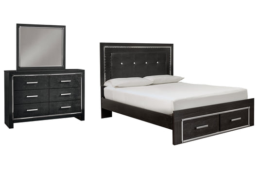 Kaydell  Panel Bed With Storage With Mirrored Dresser