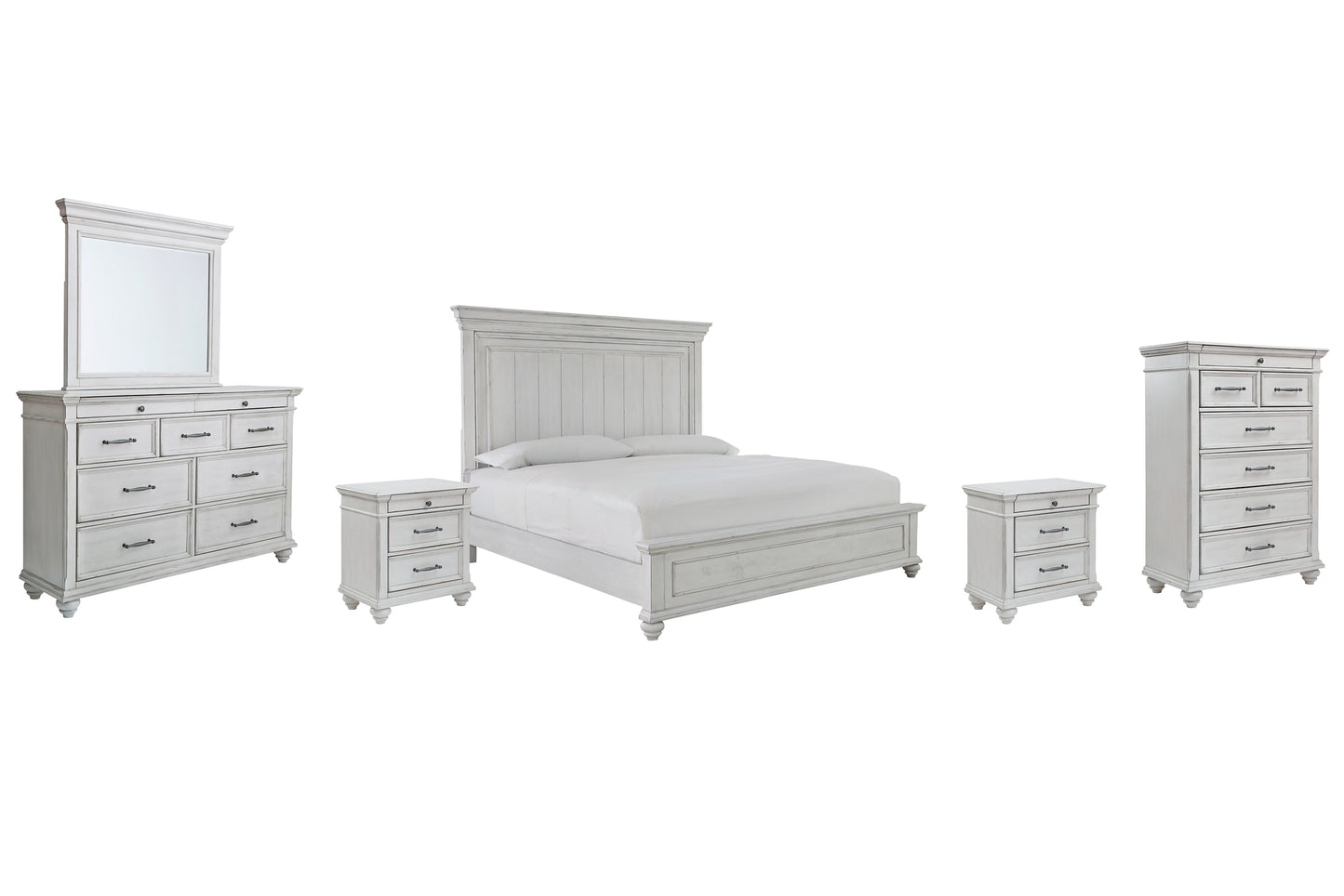 Kanwyn  Panel Bed With Mirrored Dresser, Chest And 2 Nightstands