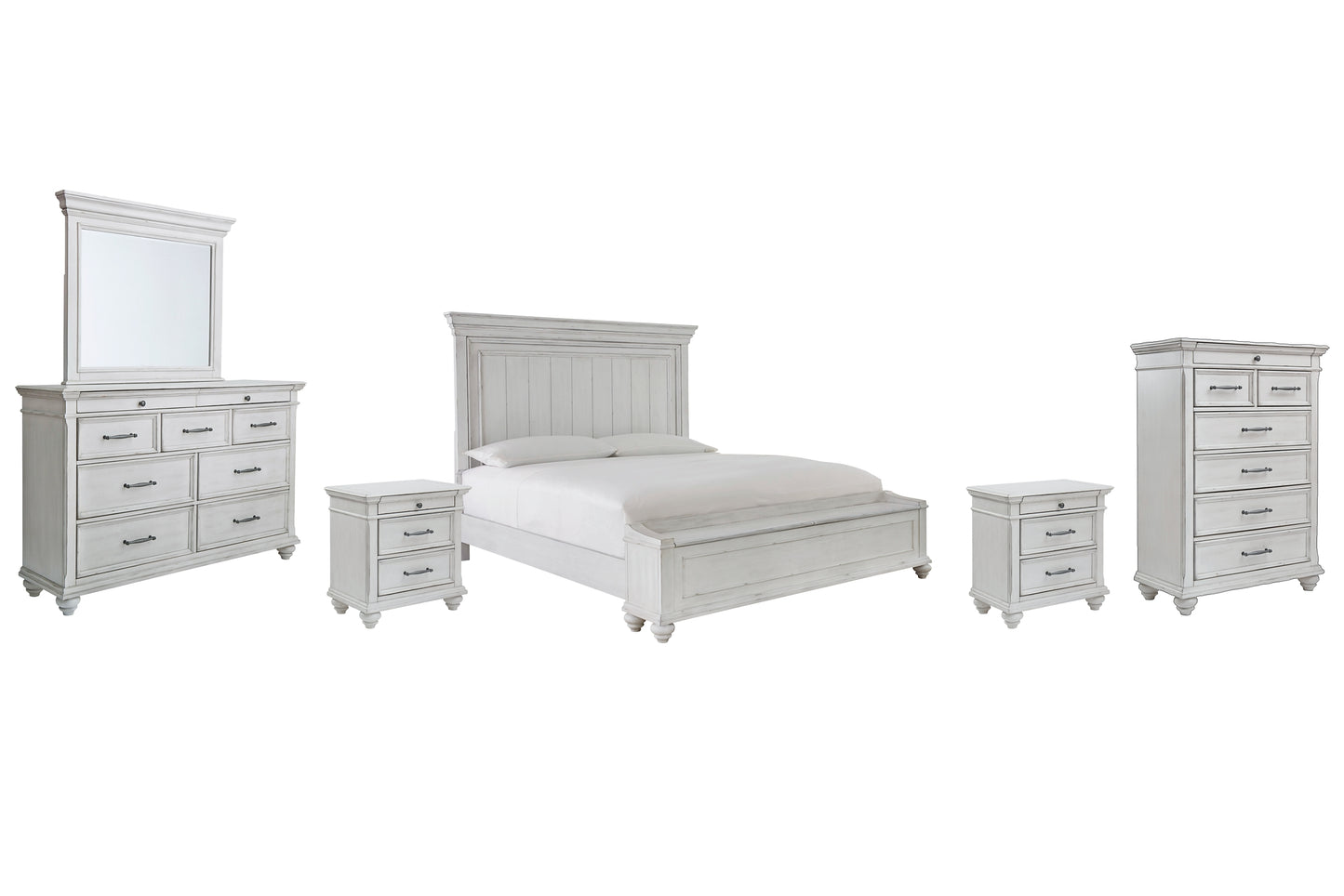 Kanwyn  Panel Bed With Storage With Mirrored Dresser, Chest And 2 Nightstands