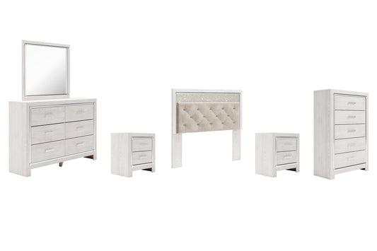 Altyra  Panel Headboard With Mirrored Dresser, Chest And 2 Nightstands