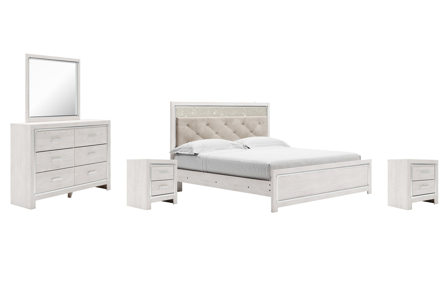 Altyra  Panel Bed With Mirrored Dresser And 2 Nightstands