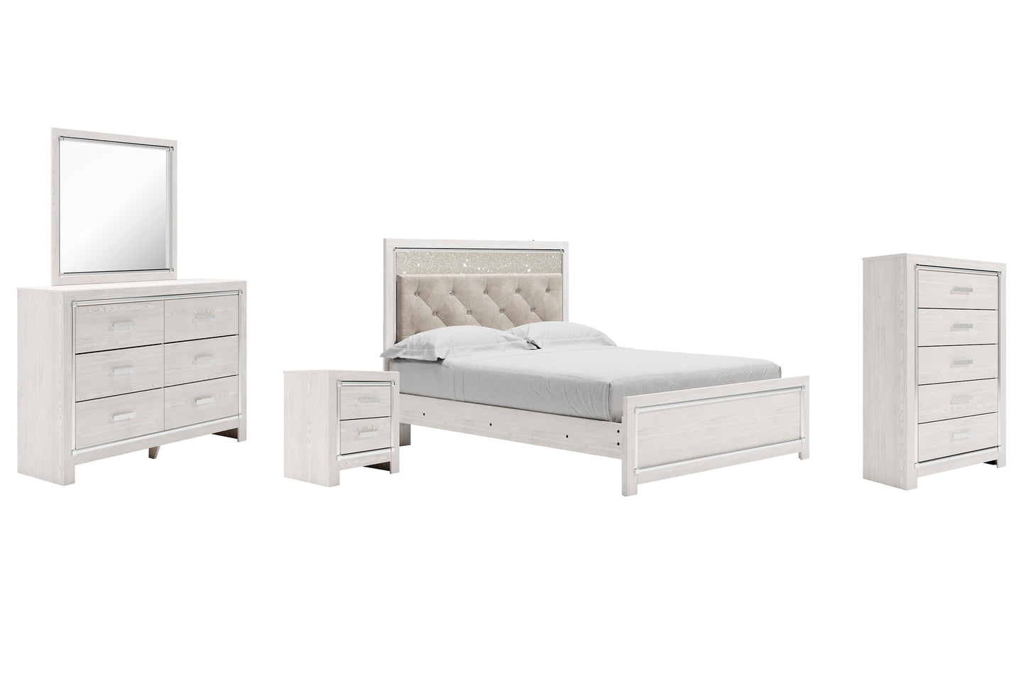 Altyra  Panel Bed With Mirrored Dresser, Chest And Nightstand