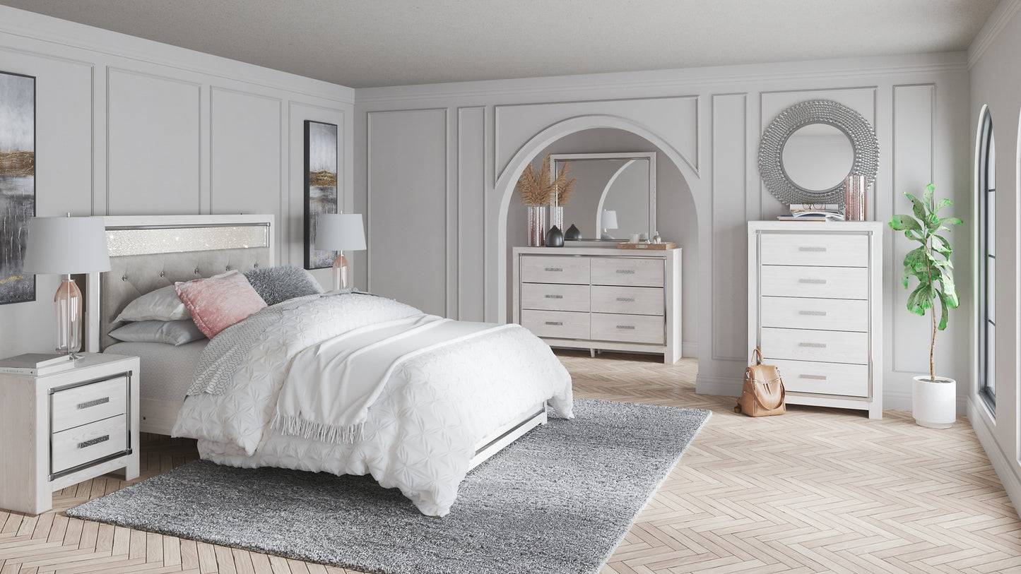 Altyra  Panel Headboard With Mirrored Dresser And Chest