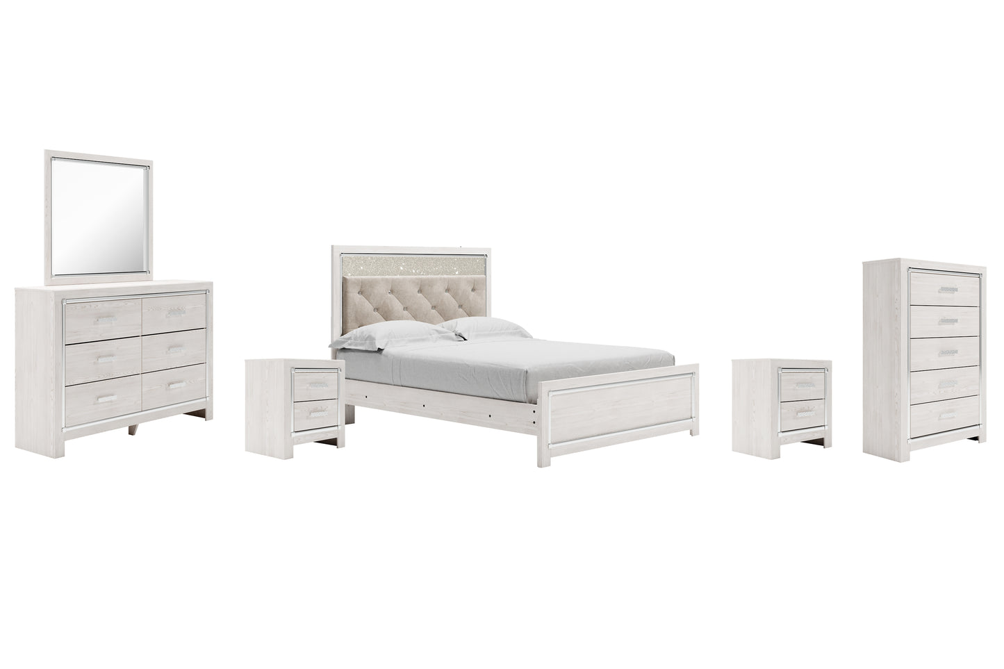 Altyra  Panel Bed With Mirrored Dresser, Chest And 2 Nightstands