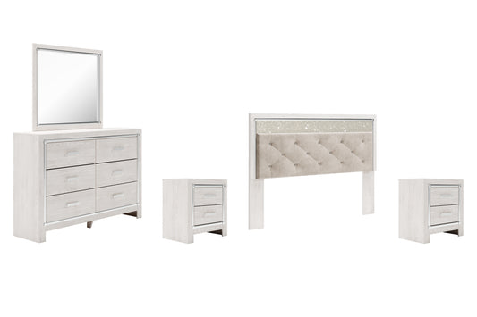 Altyra  Panel Headboard With Mirrored Dresser And 2 Nightstands