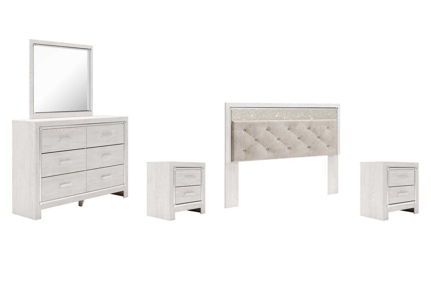 Altyra  Panel Headboard With Mirrored Dresser And 2 Nightstands