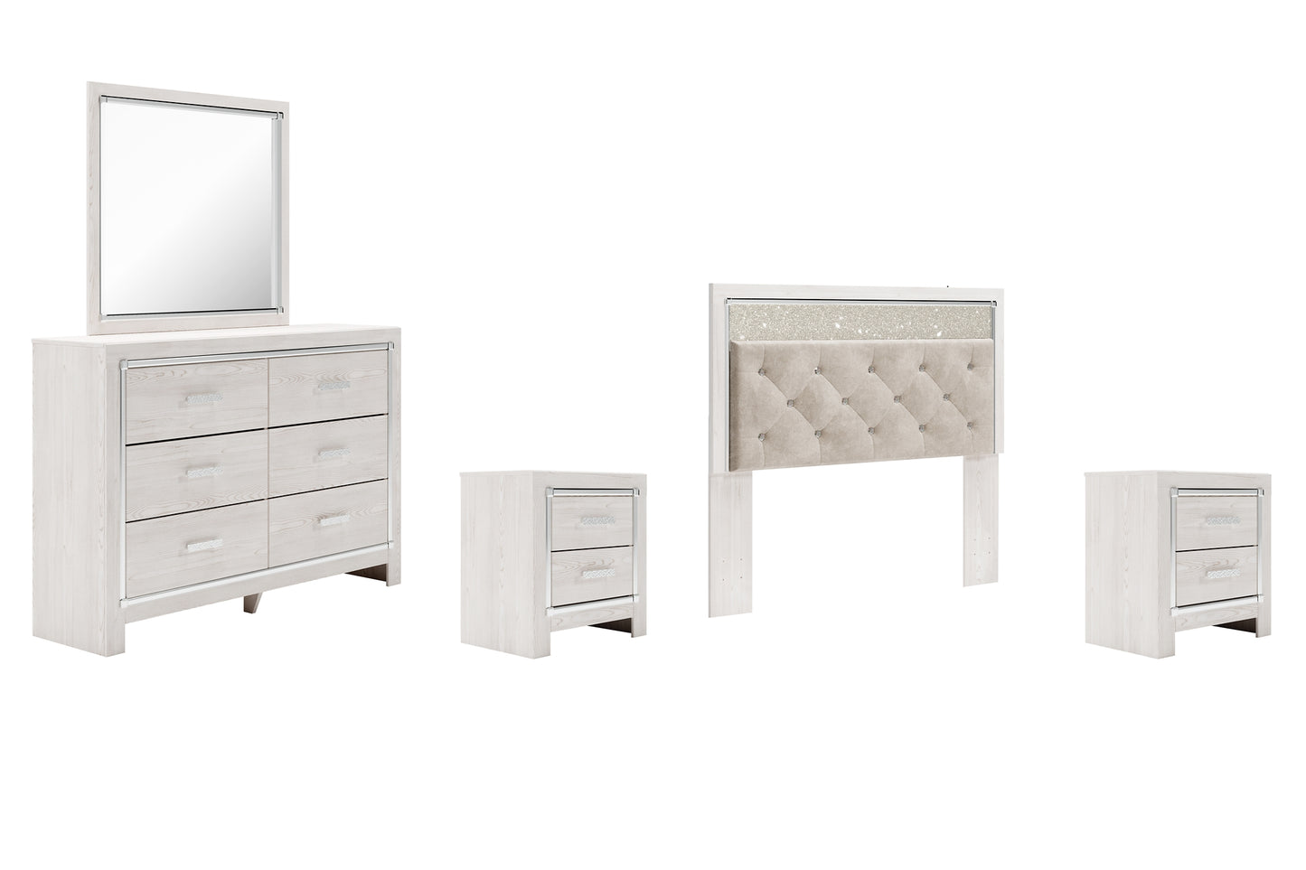 Altyra  Panel Headboard With Mirrored Dresser And 2 Nightstands