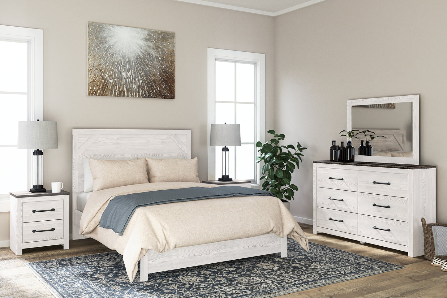 Gerridan  Panel Bed With Mirrored Dresser And 2 Nightstands